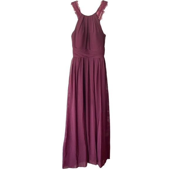 AZAZIE COLLEEN A-Line Lace Chiffon Floor-Length Burgundy Bridesmaid Dress Size 2 - Picture 2 of 15